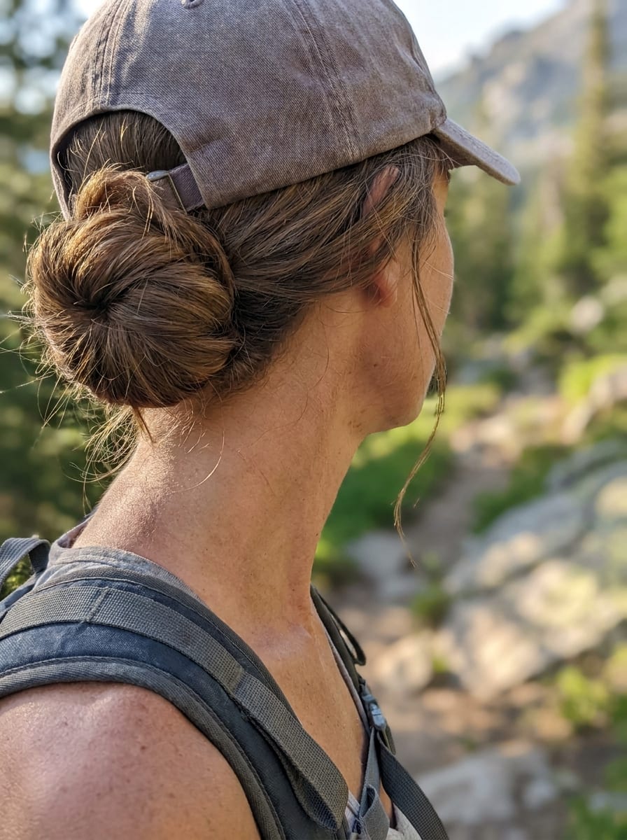 Low Bun für warme Wandertage - Wander Frisur
